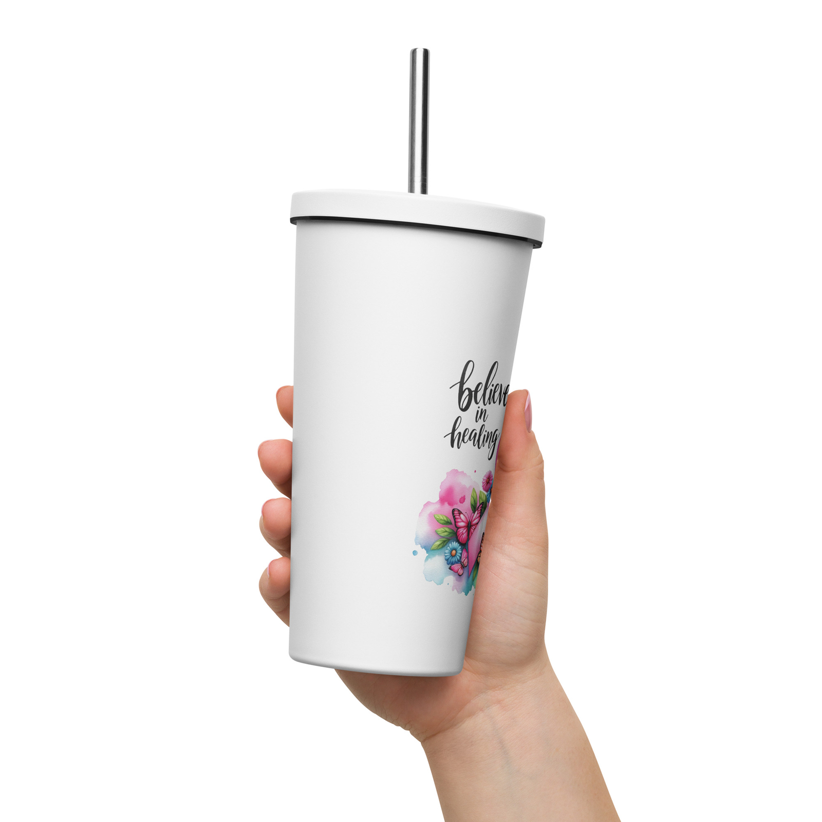 Insulated tumbler with a straw