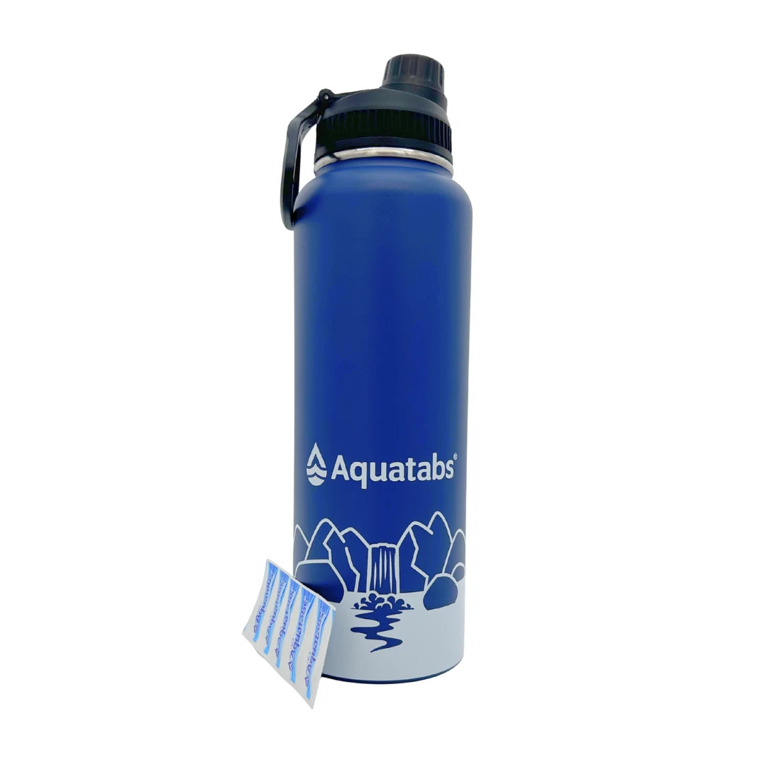 Aquatabs Water Purifier Water Bottle With 50 Water Purification Tablets (Blue)