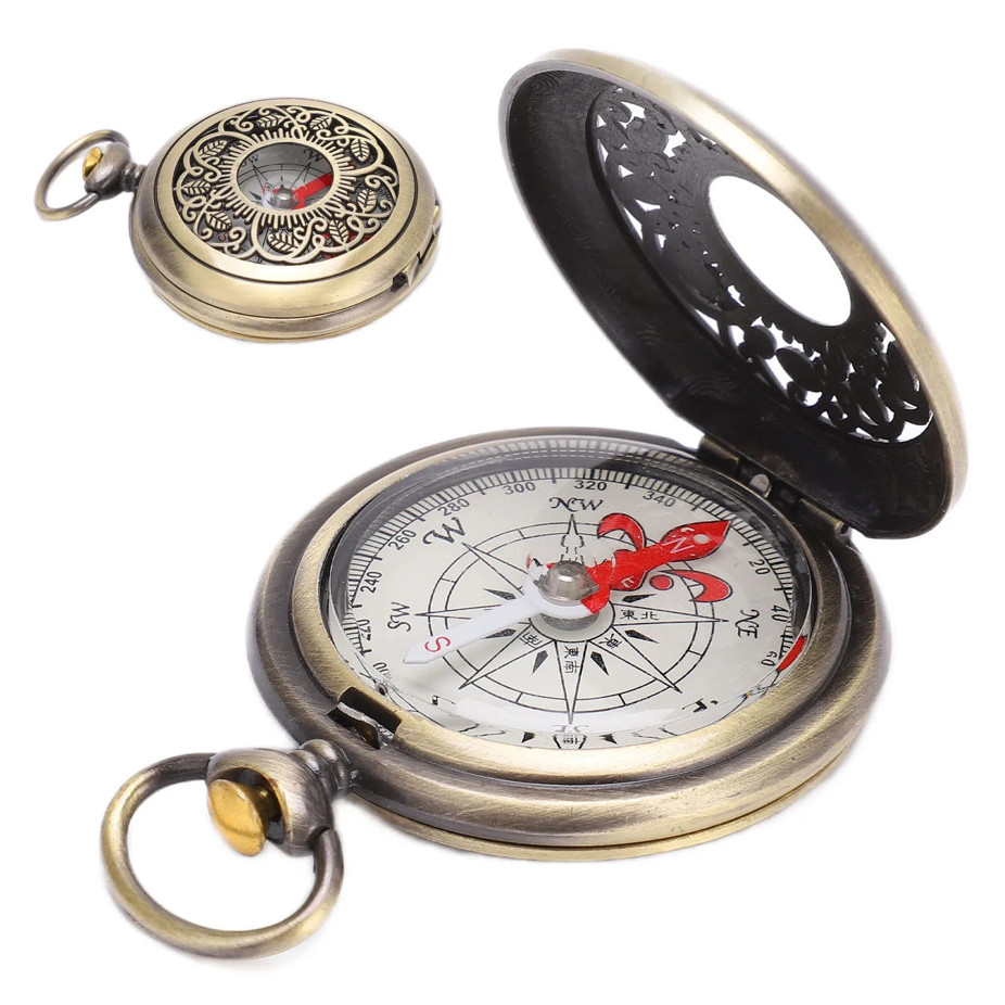 Brass Pocket Compass Waterproof Outdoor Hiking Camping Navigation Tool