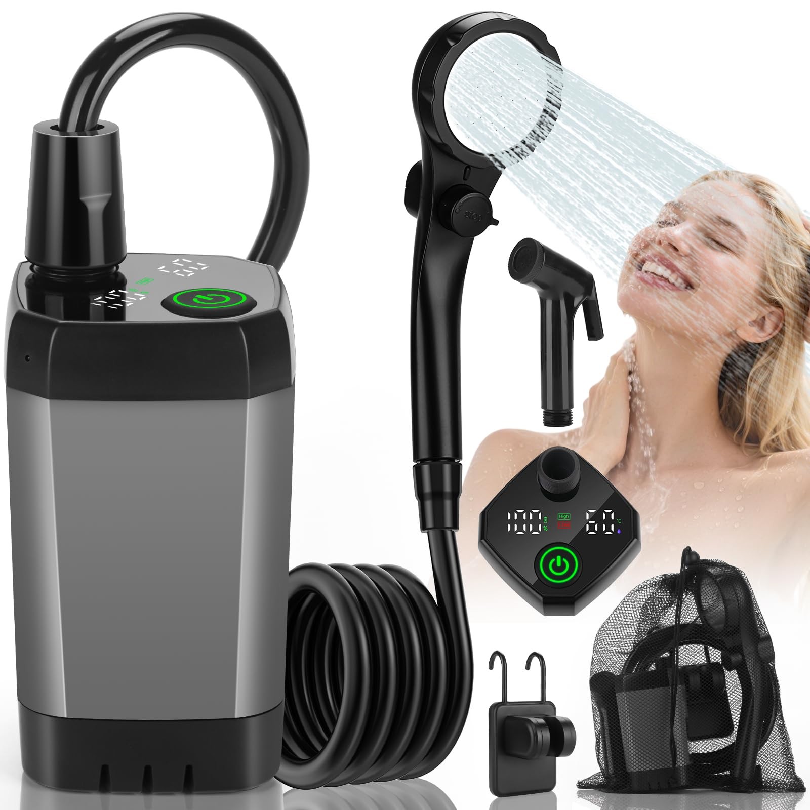 Portable Camping Shower 6000mAh Rechargeable Outdoor Camp Pump for Hiking Travel