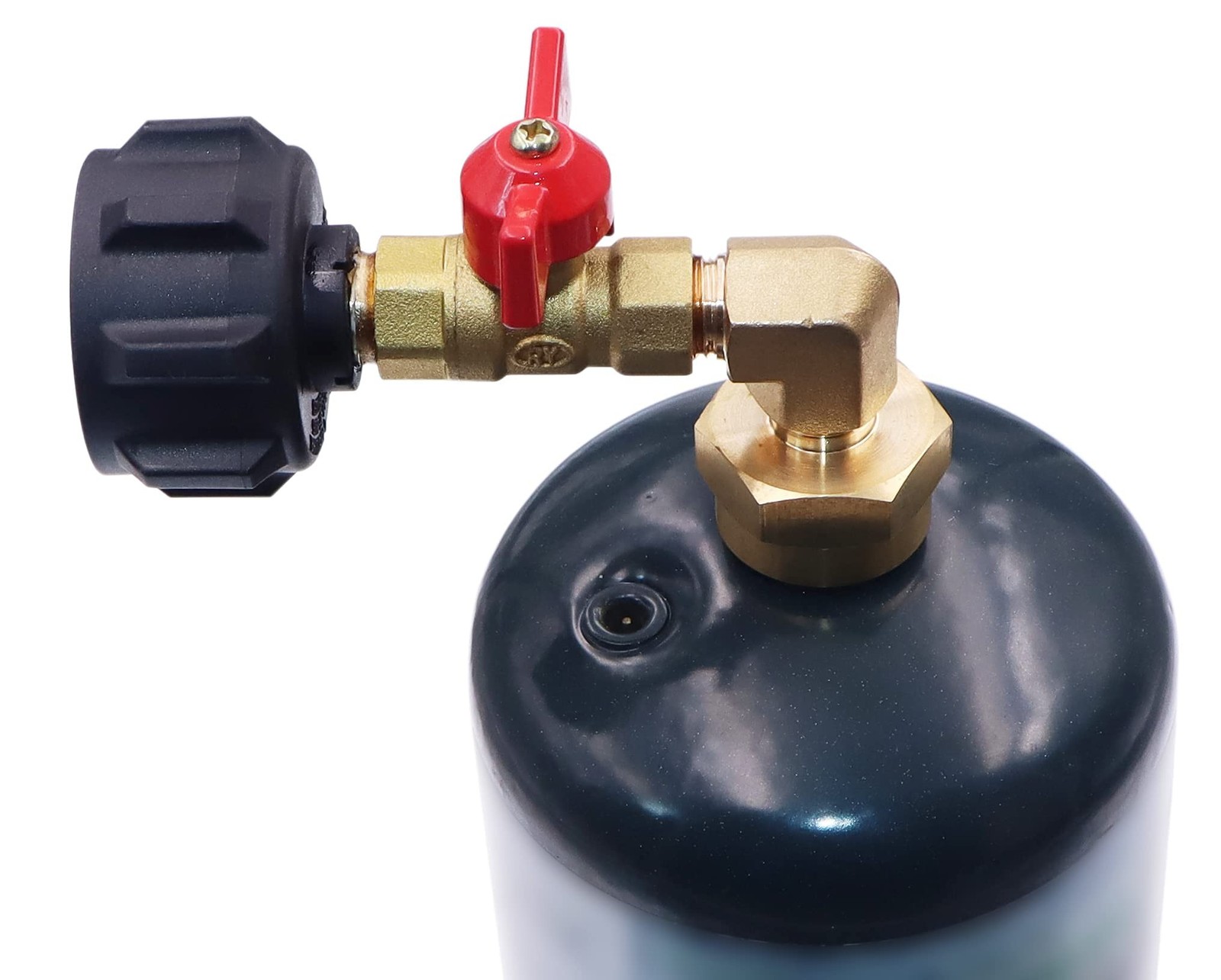 METER STAR QCC1 Propane Refill Adapter with 1/4 in On/Off Control Valve, 90°