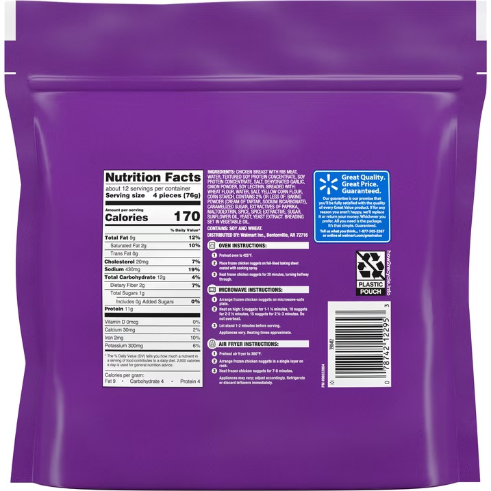 Great Value Fully Cooked Chicken Nuggets, 32 oz (Frozen)