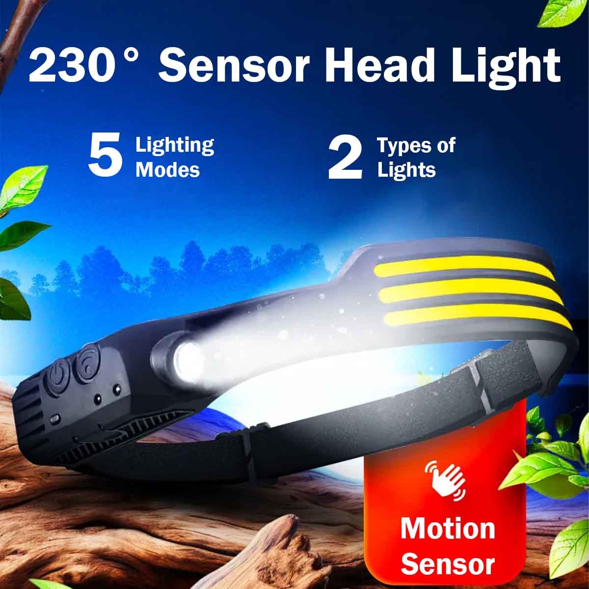 Super Bright COB Headlamp USB Rechargeable Hard Hat Light Running Camping