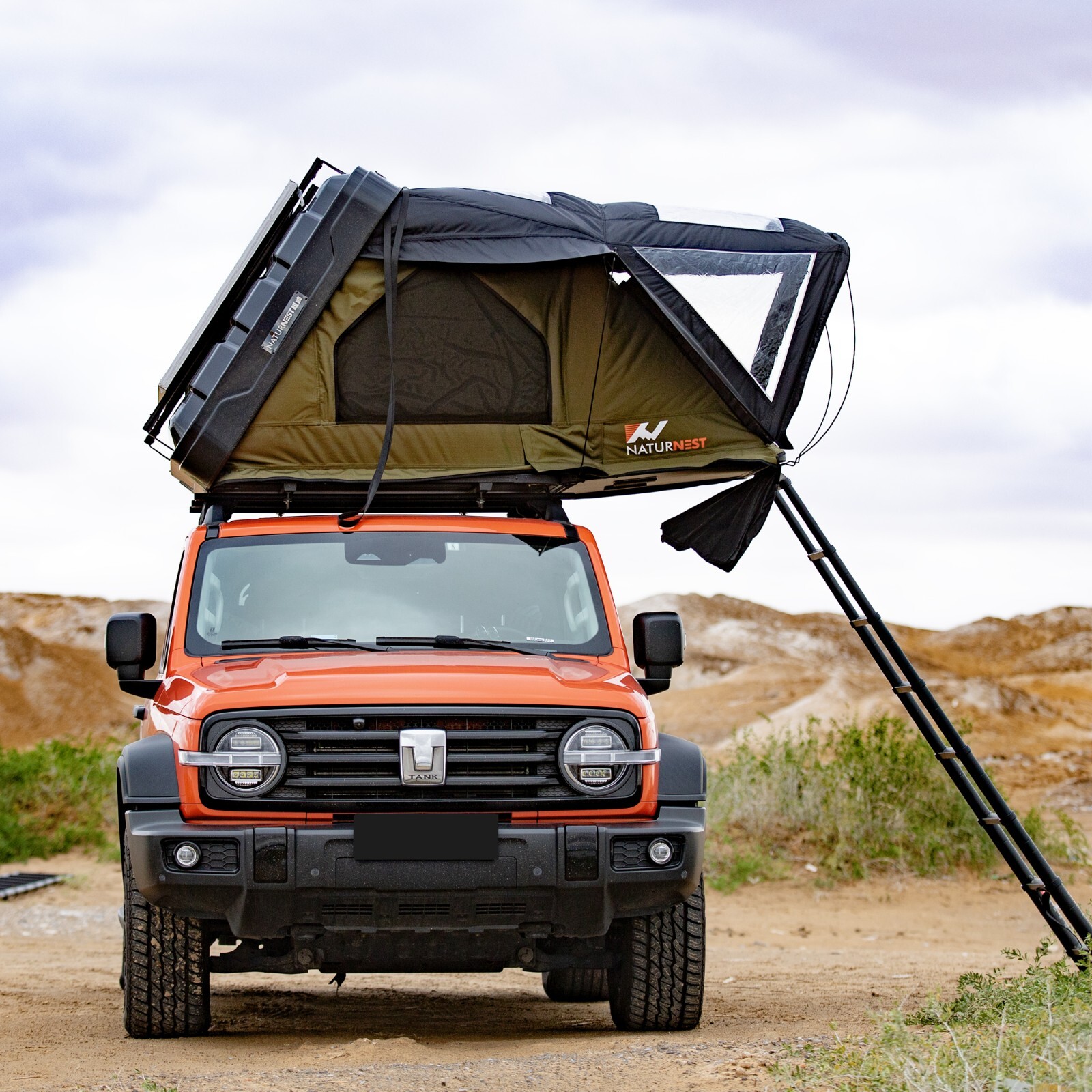 Naturnest Roof Top Tent Hardshell Pop-up Tent Flipside Car Camping Tent w/Ladder