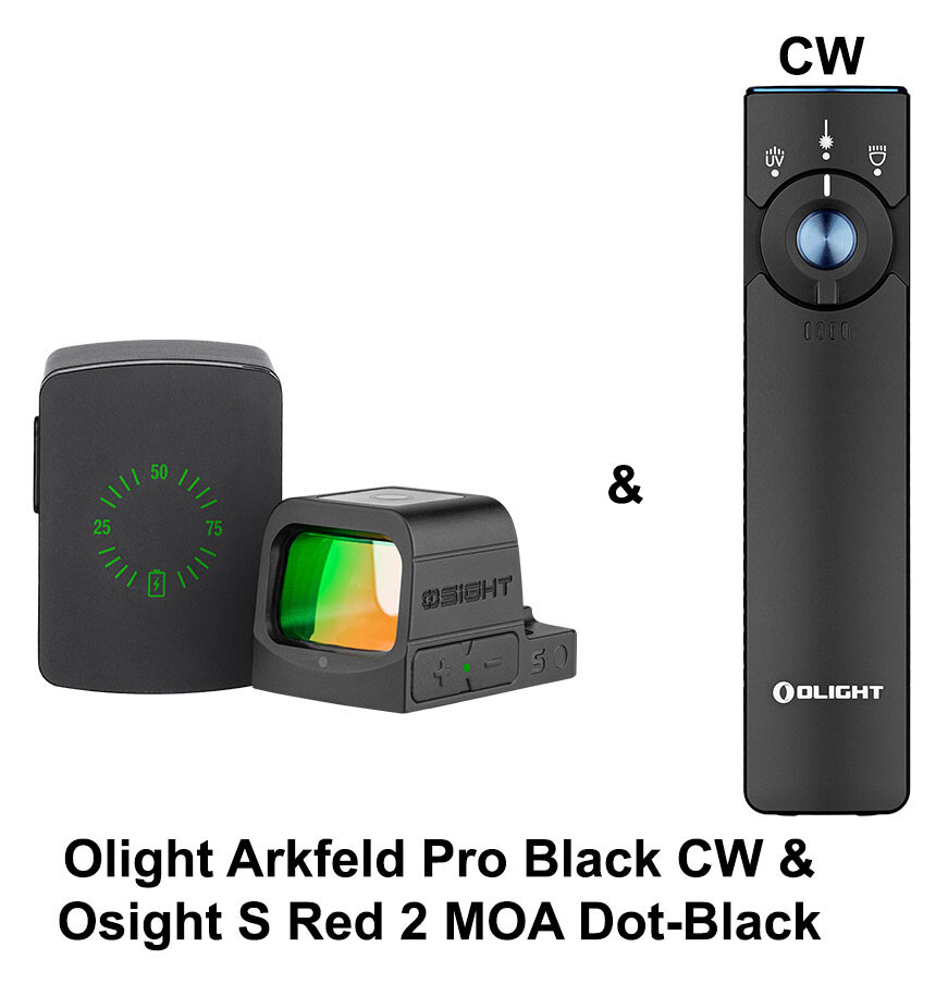 Olight Arkfeld Pro Black CW 1300 Lum Light & Osight S 2 MOA Dot & 32 MOA Circle