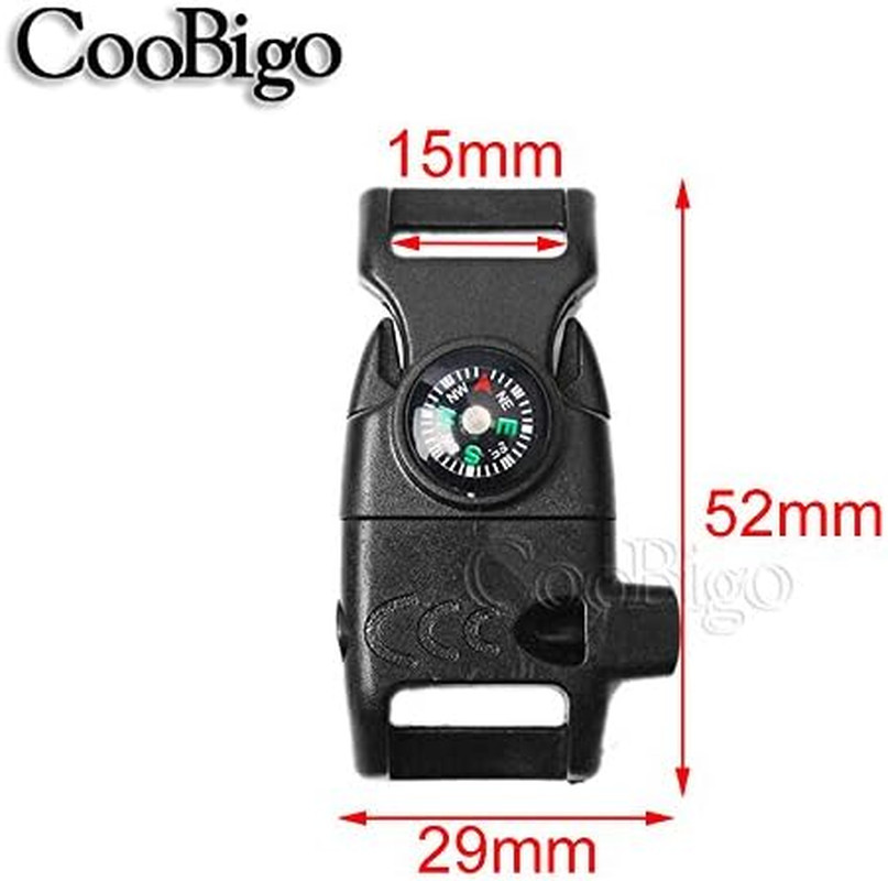 Paracord Buckle with Whistle Compass, Side Release Plastic Buckles for Paracord