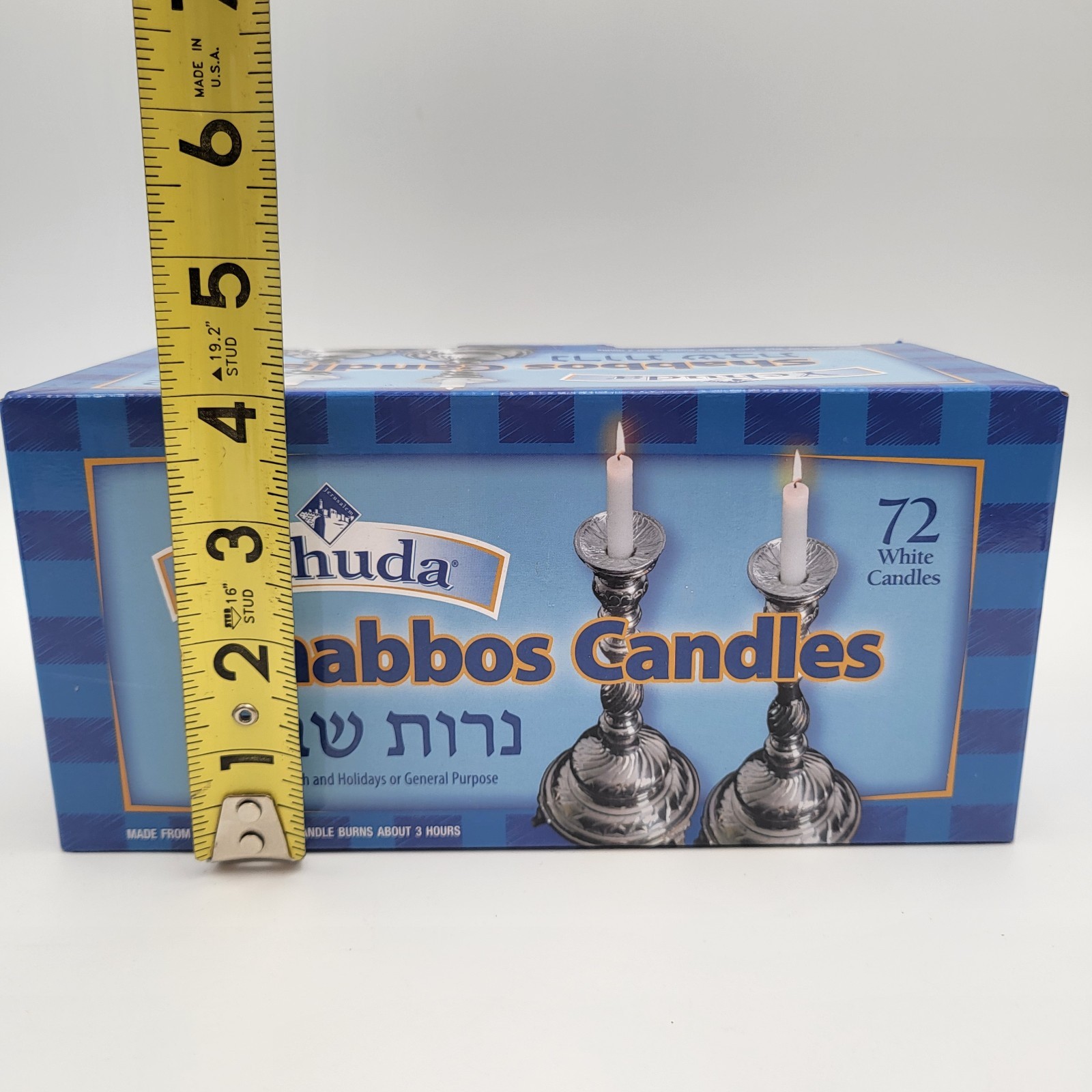 Yehuda 3 Hour White Shabbos Candles (72 Count) Traditional Sabbath Dinner Table