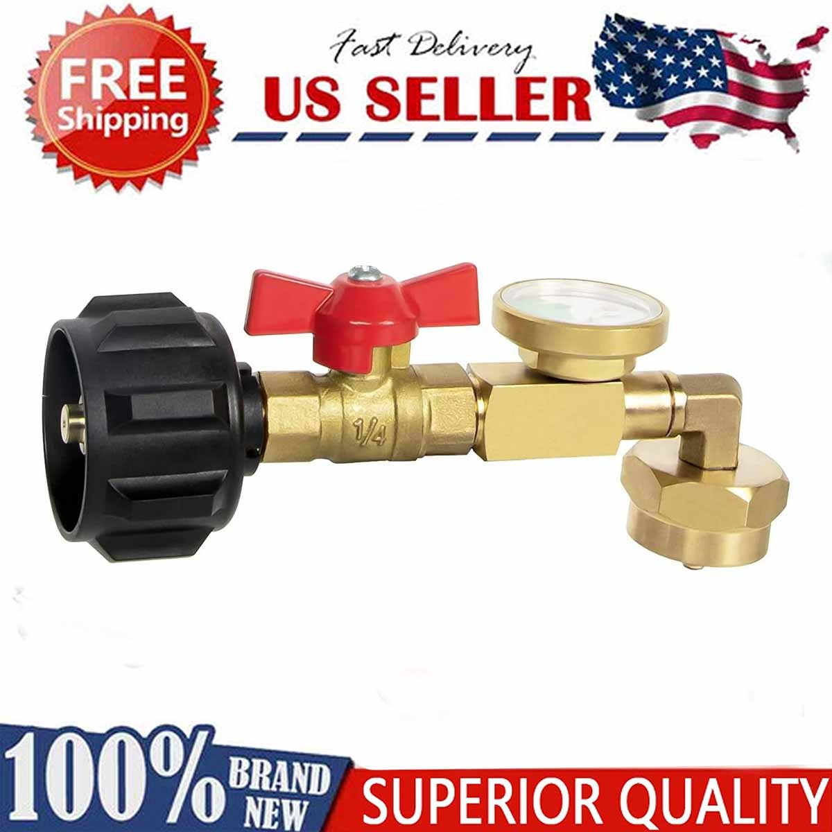Propane filling adapter with valve and gauge,suitable for 1to20pound grill tanks