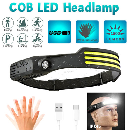 COB LED Headlamp USB Rechargeable Headlight Bar Head Band Torch Work Light 6000K