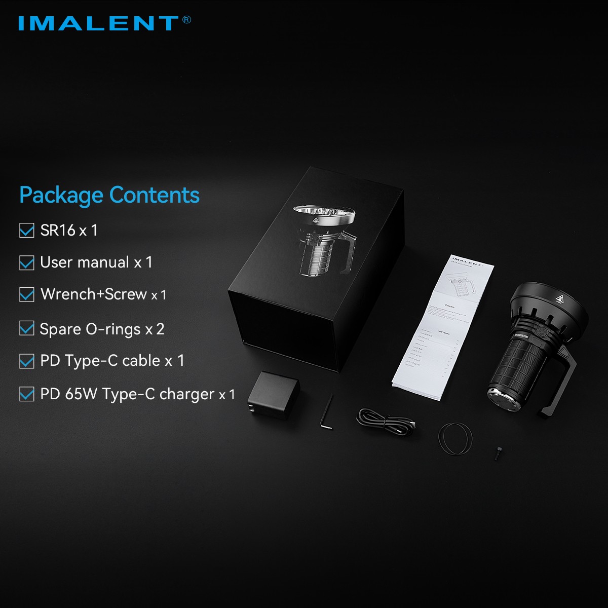 Imalent SR16 Flashlight 55000 Lumens USB Rechargeable LED Spotlight Searchlight