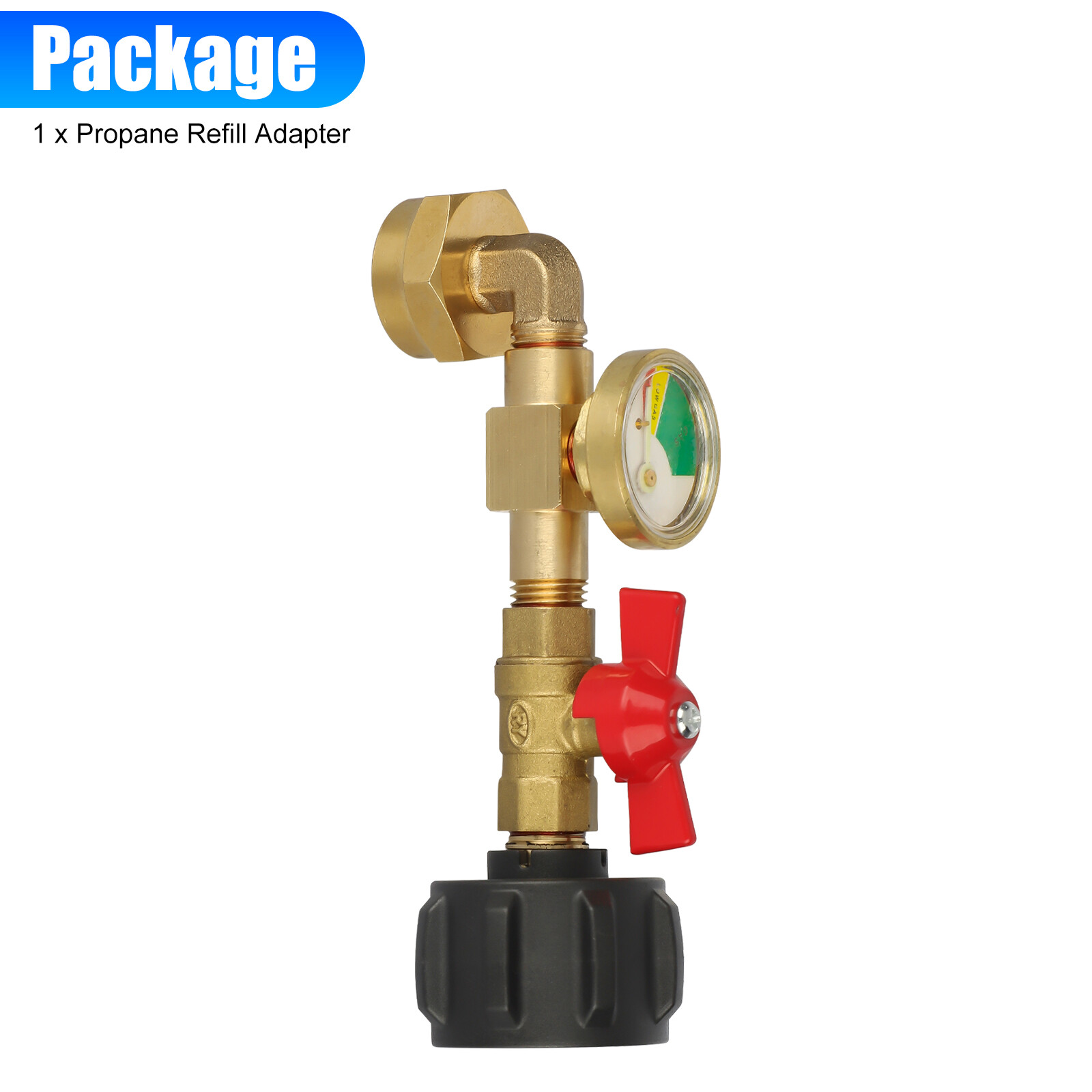 New Propane Refill Adapter 1Lb To 20Lb Tank, With Gauge And ON-Off Control Valve