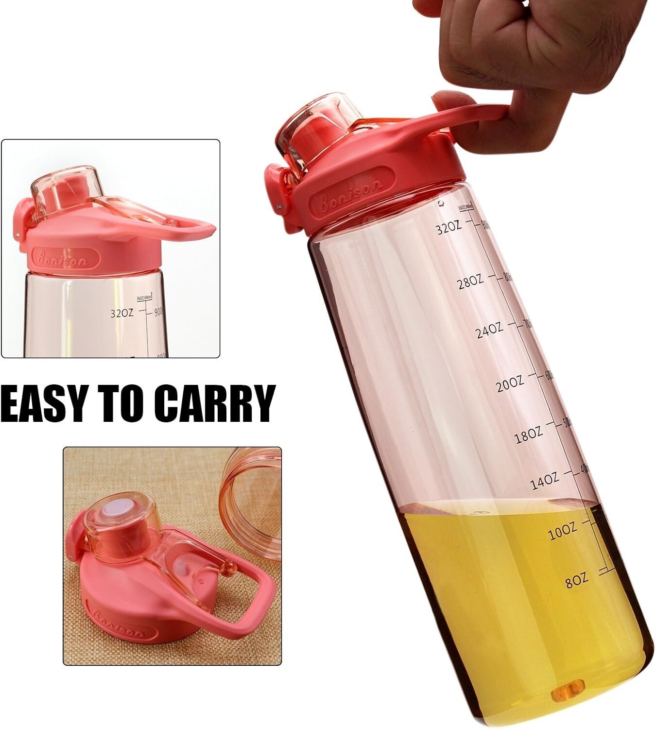 Pink Wide Mouth Sports Water Bottle Flip Top Lid with Handle Leak Proof 36 OZ