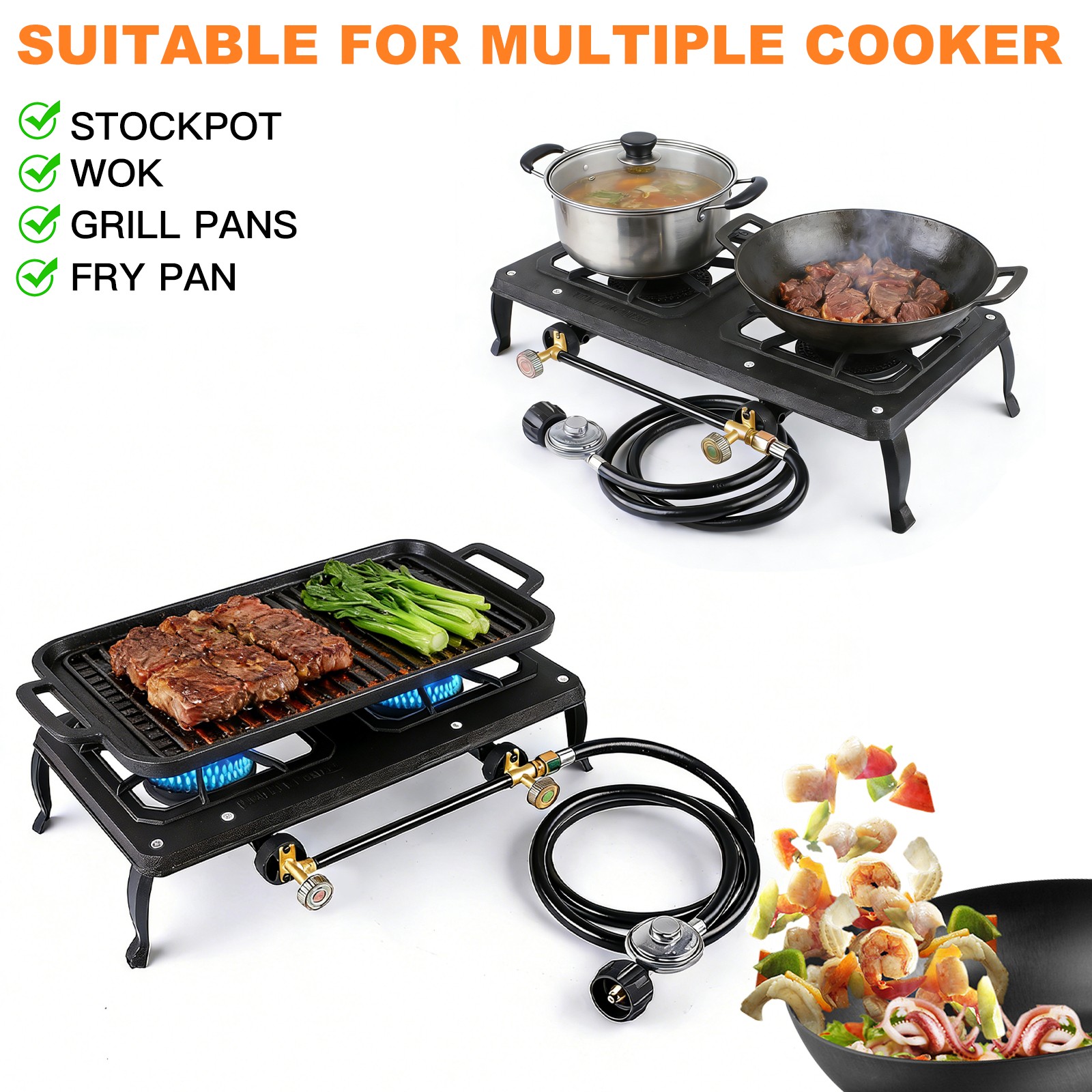 Cast Iron Double Burner Portable Outdoor Camp Stove Propane Gas LPG BBQ Cooker
