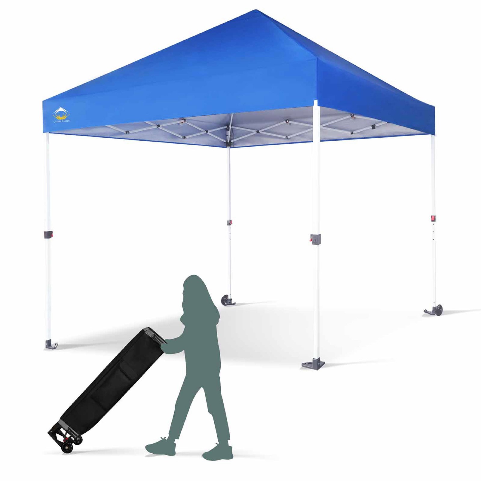 CROWN SHADES 8×8 Ft Commercial Pop Up Canopy Tent w/2 Wheels & Push Lock (Used)