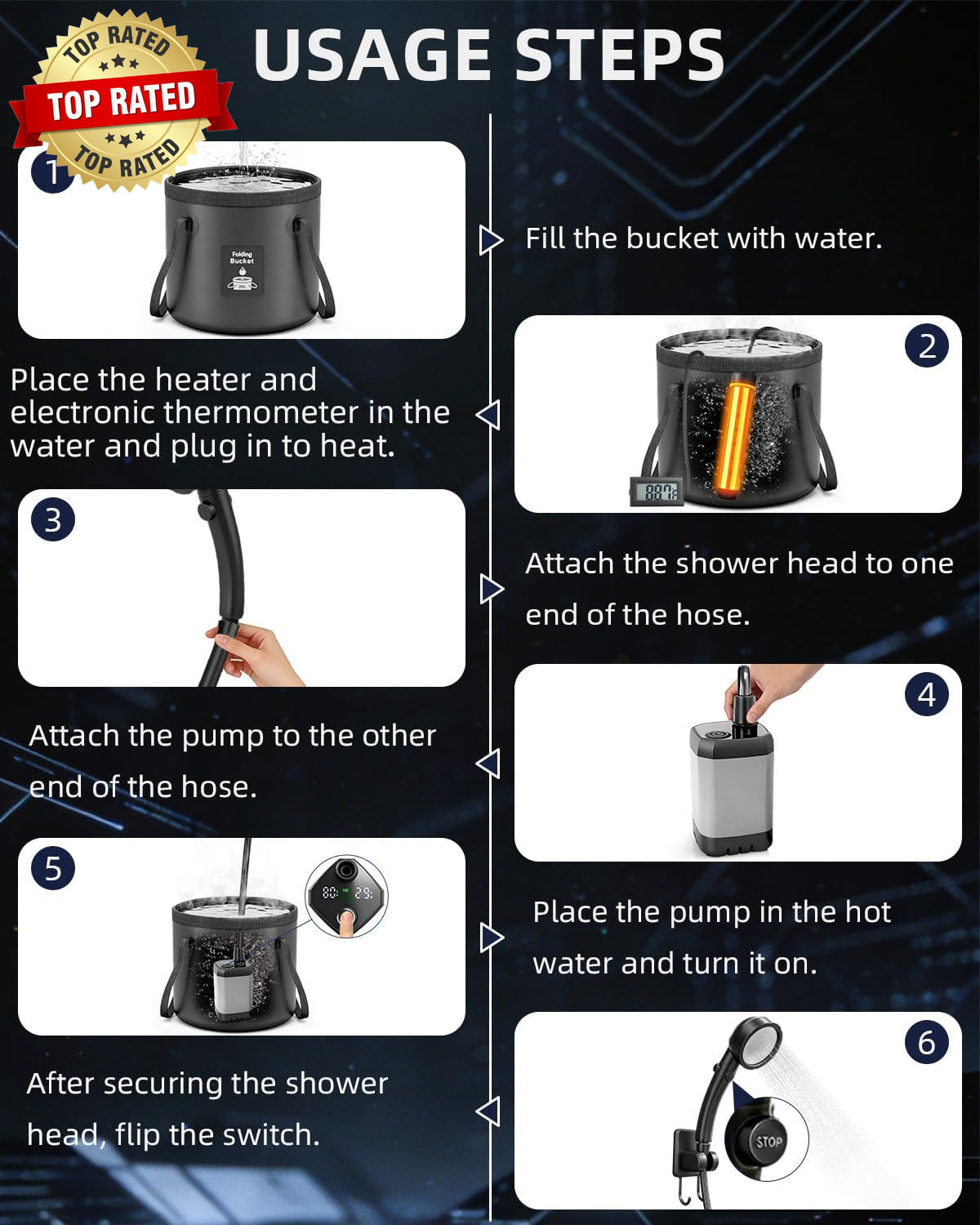 2026 Upgraded Portable Shower with Heater for Camping, 6000Mah Rechargeable Camp