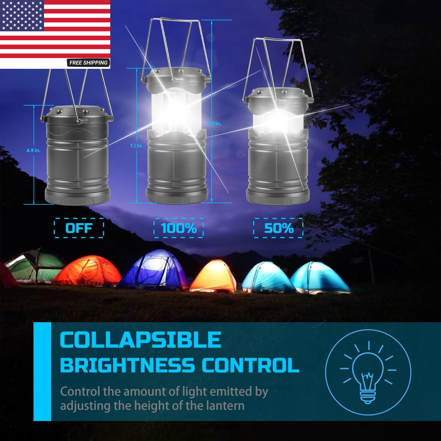 LED Camping Lantern, 4 Pack Battery Powered Flashlight for Power Outages, Portab