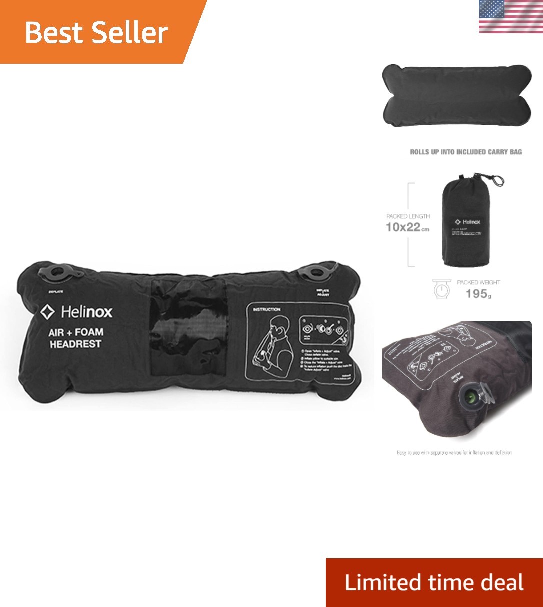 Effortless Comfort: Inflatable Headrest Pillow for Camping Chairs – 19.5x9in