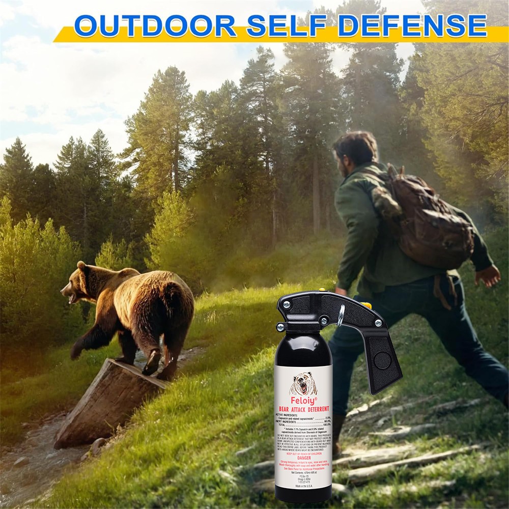 Feloiy 35Ft Bear Deterrent Repellent Spray 16oz W/ 1 Pack Free Peper Spray 1/2oz