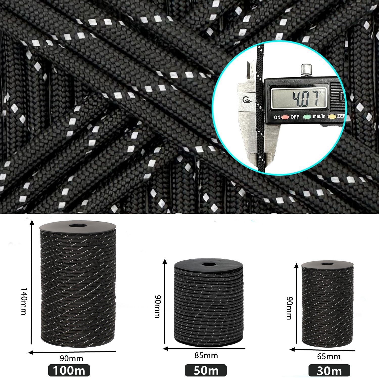 328ft multifunctional 550 Reflective Paracord Type III 7 Strand Cord Rope 4mm